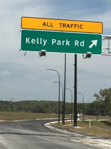 Kelly Parkway exit ramp sign