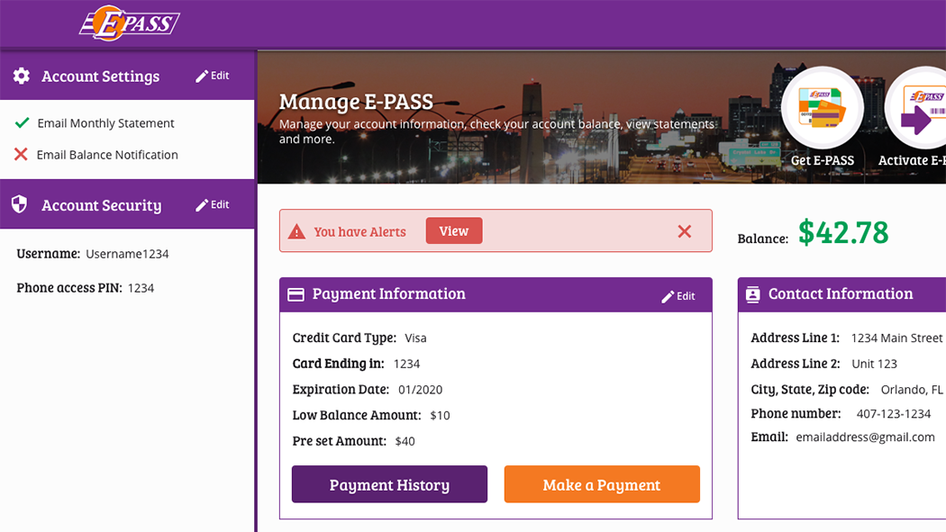 Your redesigned online E-PASS account