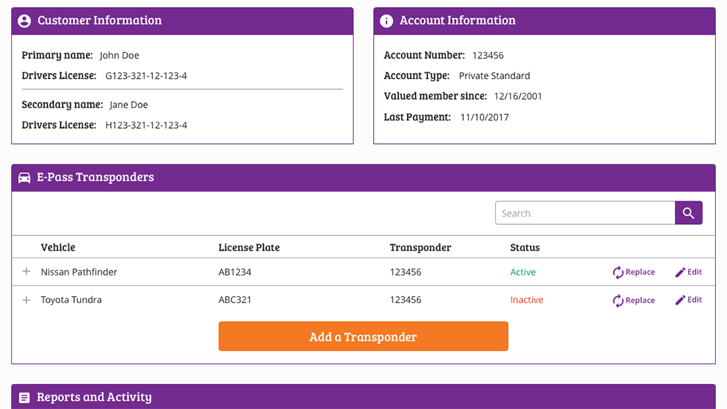 Your redesigned online E-PASS account