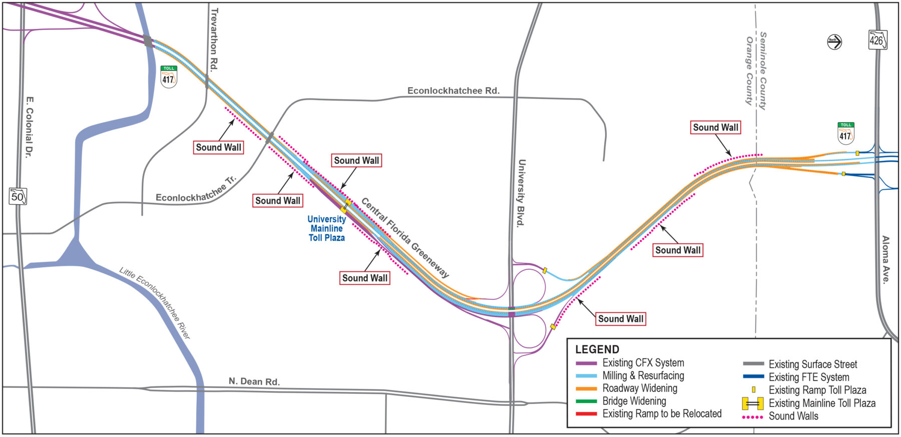 Project Map for State Road 417 Widening Project South of North Econlockhatchee Trail to the Orange/Seminole County Line
