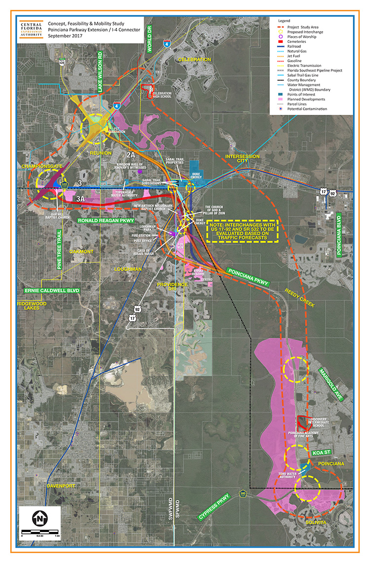 Central Florida Expressway Authority Concept, Feasibility & Mobility Study Map for Poinciana Parkway Extension/Interstate-4 Expressway