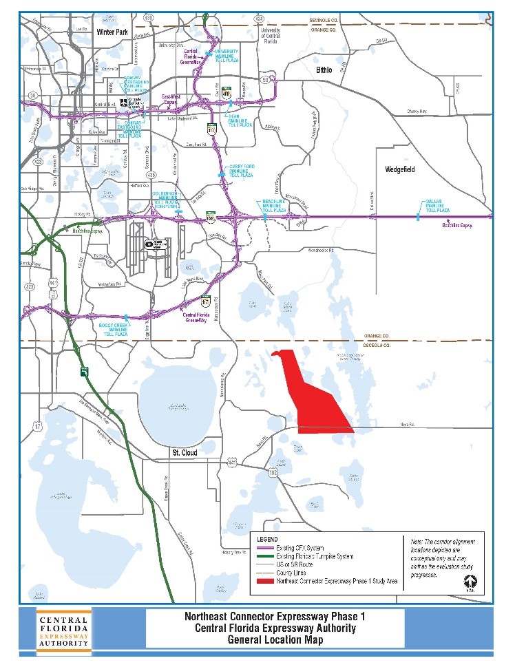 Northeast Connector Expressway Phase 1 Study Map