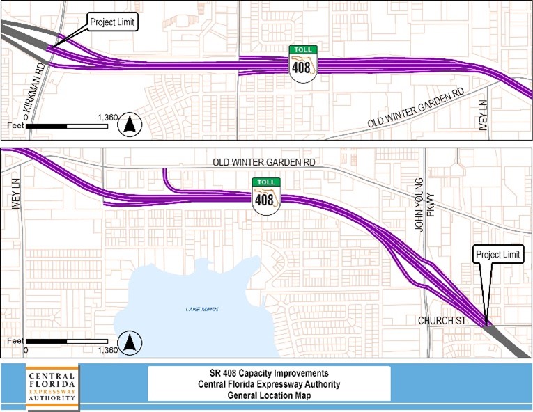 SR 408 Capacity Improvements Kirkman Road to Church Street Project Map